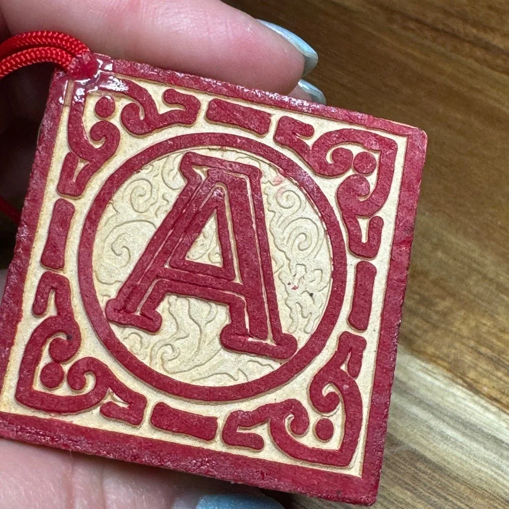 Vintage Wooden Alphabet Block Christmas Ornament Victorian Style ABC Toy Sleigh